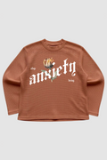 Anxiety Brown Waffle Knit Oversized Full Sleeve T-Shirt | 240 GSM Cotton Graphic Tee