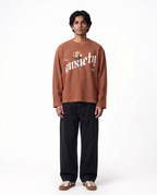 Anxiety Brown Waffle Knit Oversized Full-Sleeve T-Shirt | 240 GSM Cotton Graphic Tee