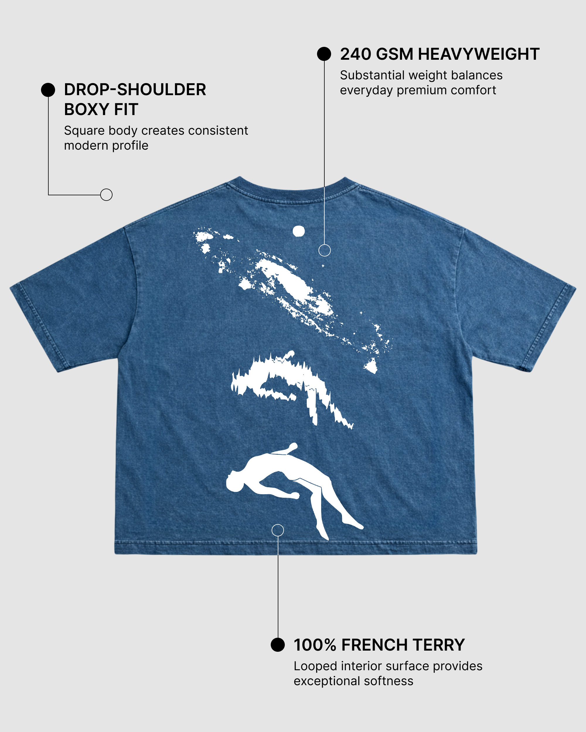 Astral Drift Graphic Boxy Fit T-Shirt | 240 GSM French Terry Denim Wash Graphic Tee