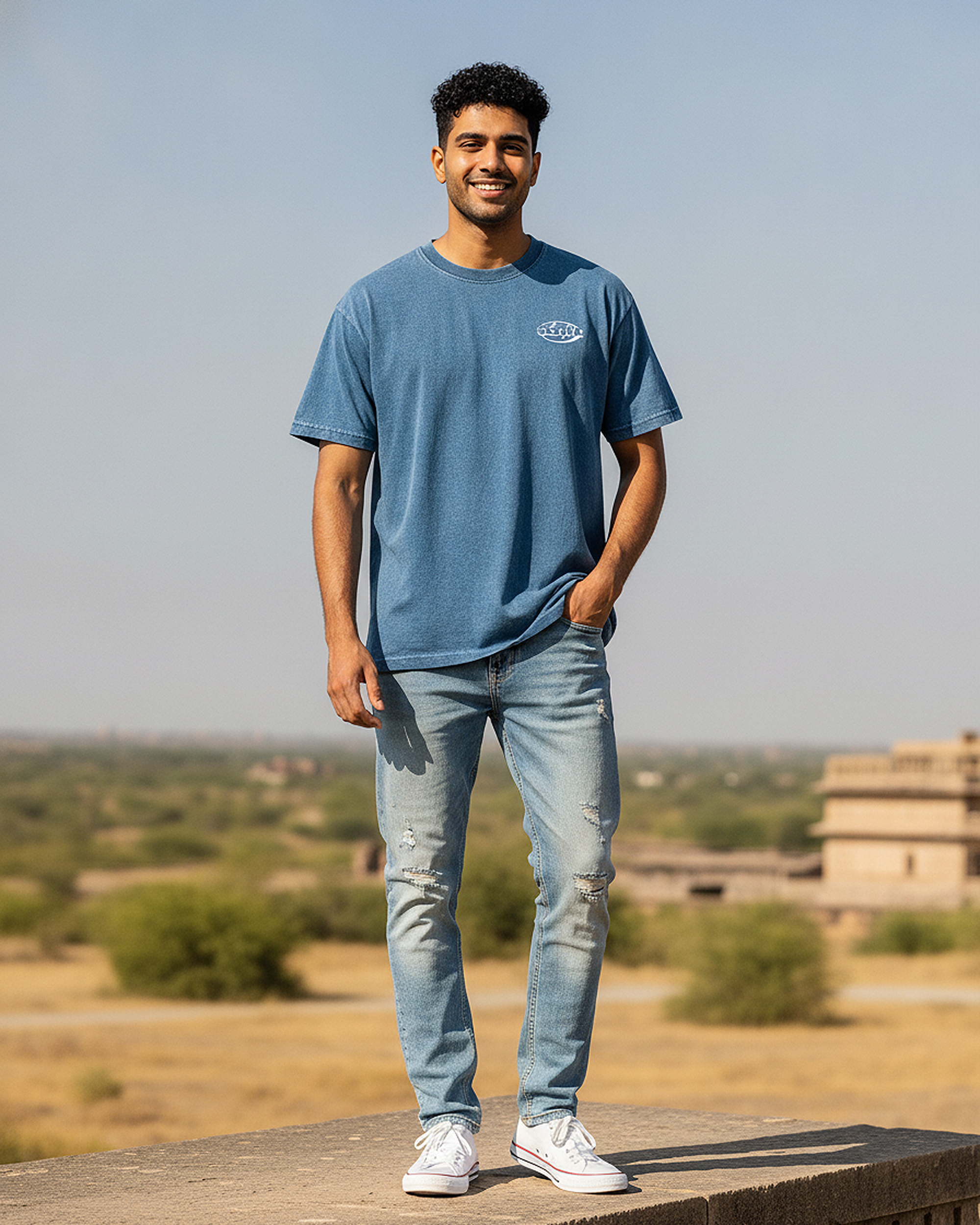 Astral Drift Graphic Boxy Fit T-Shirt | 240 GSM French Terry Denim Wash Graphic Tee
