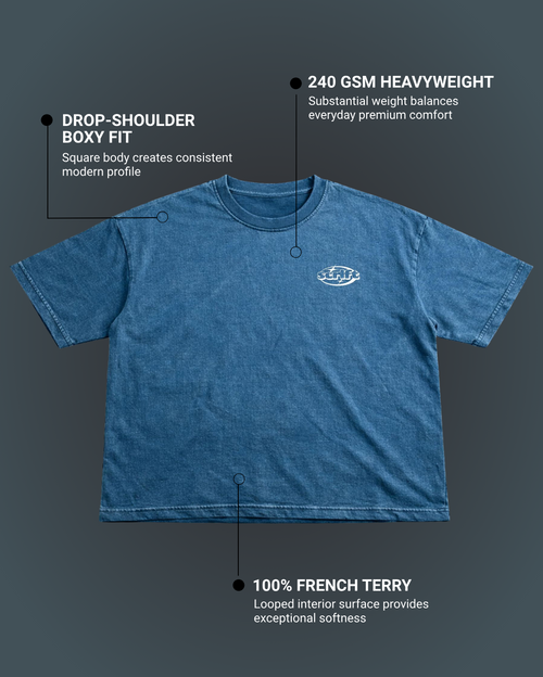 Astral Drift Graphic Boxy Fit T-Shirt | 240 GSM French Terry Denim Wash Graphic Tee