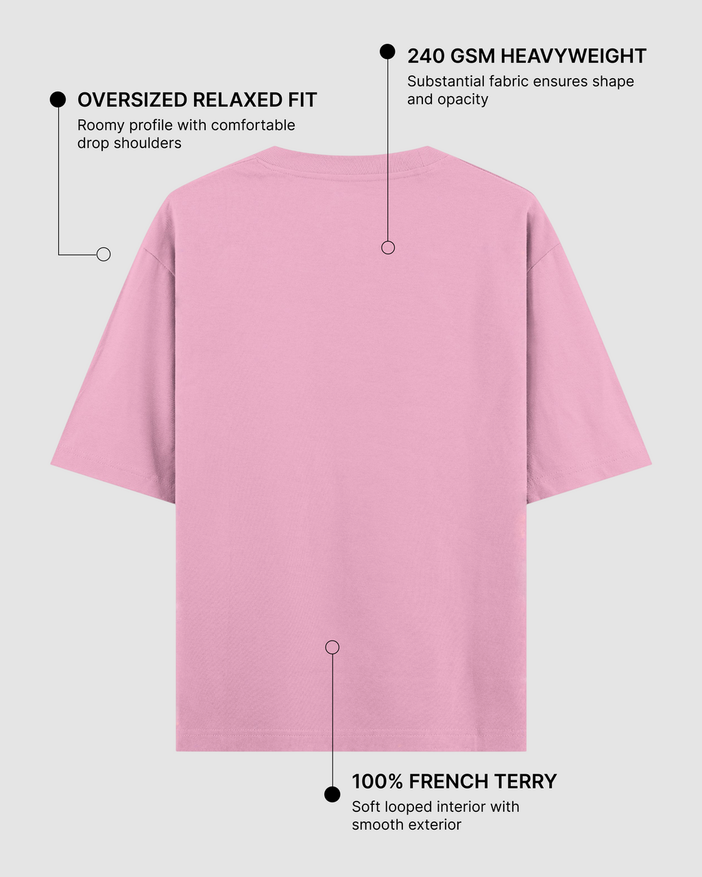 Baby Pink Oversized T-Shirt | 240 GSM French Terry Cotton Oversized Tee