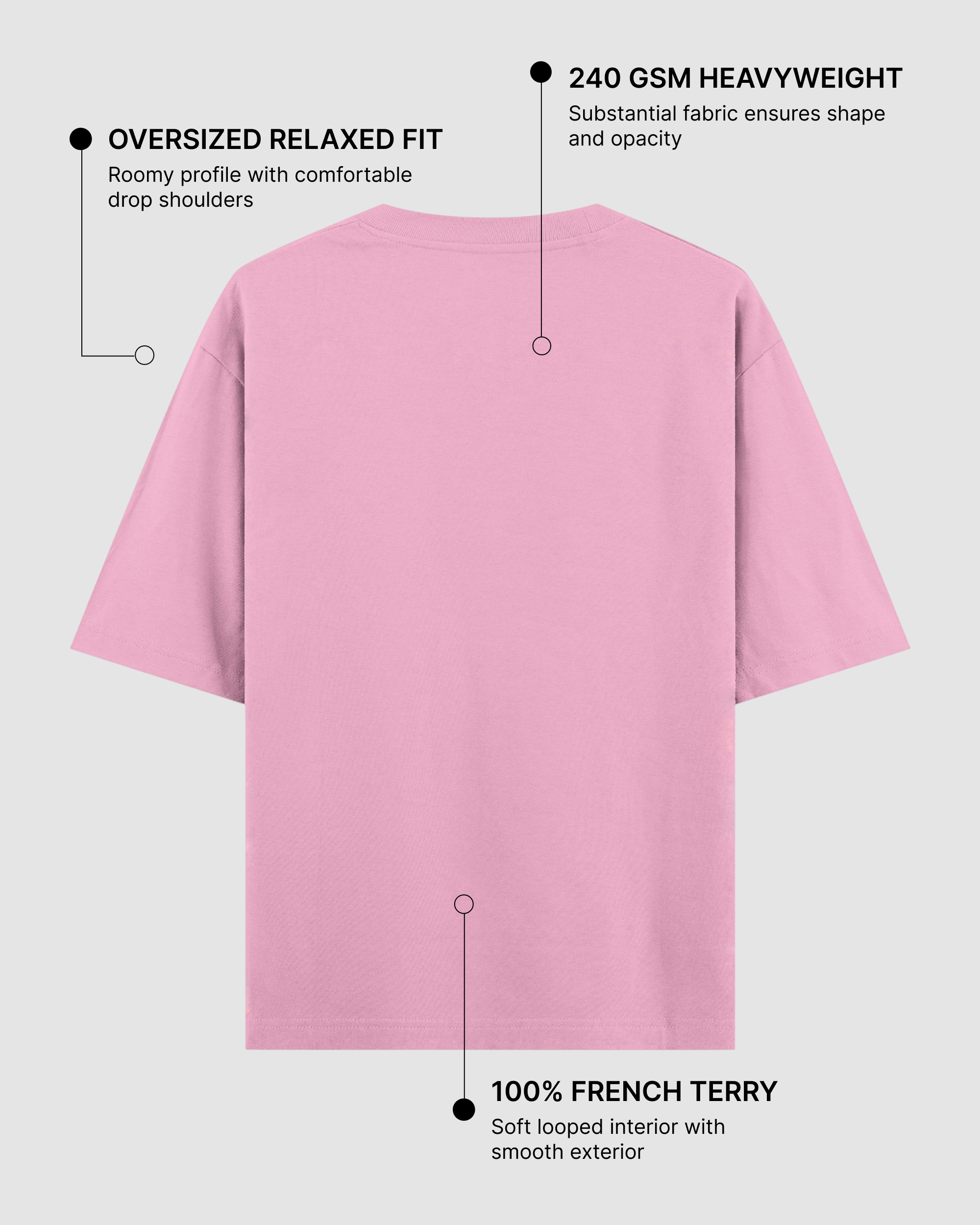 Baby Pink Oversized T-Shirt | 240 GSM French Terry Cotton Oversized Tee