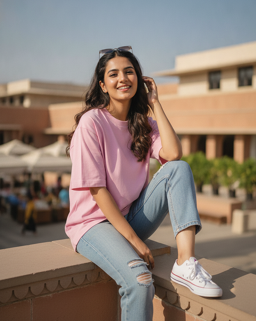 Baby Pink Oversized T-Shirt | 240 GSM French Terry Cotton Oversized Tee