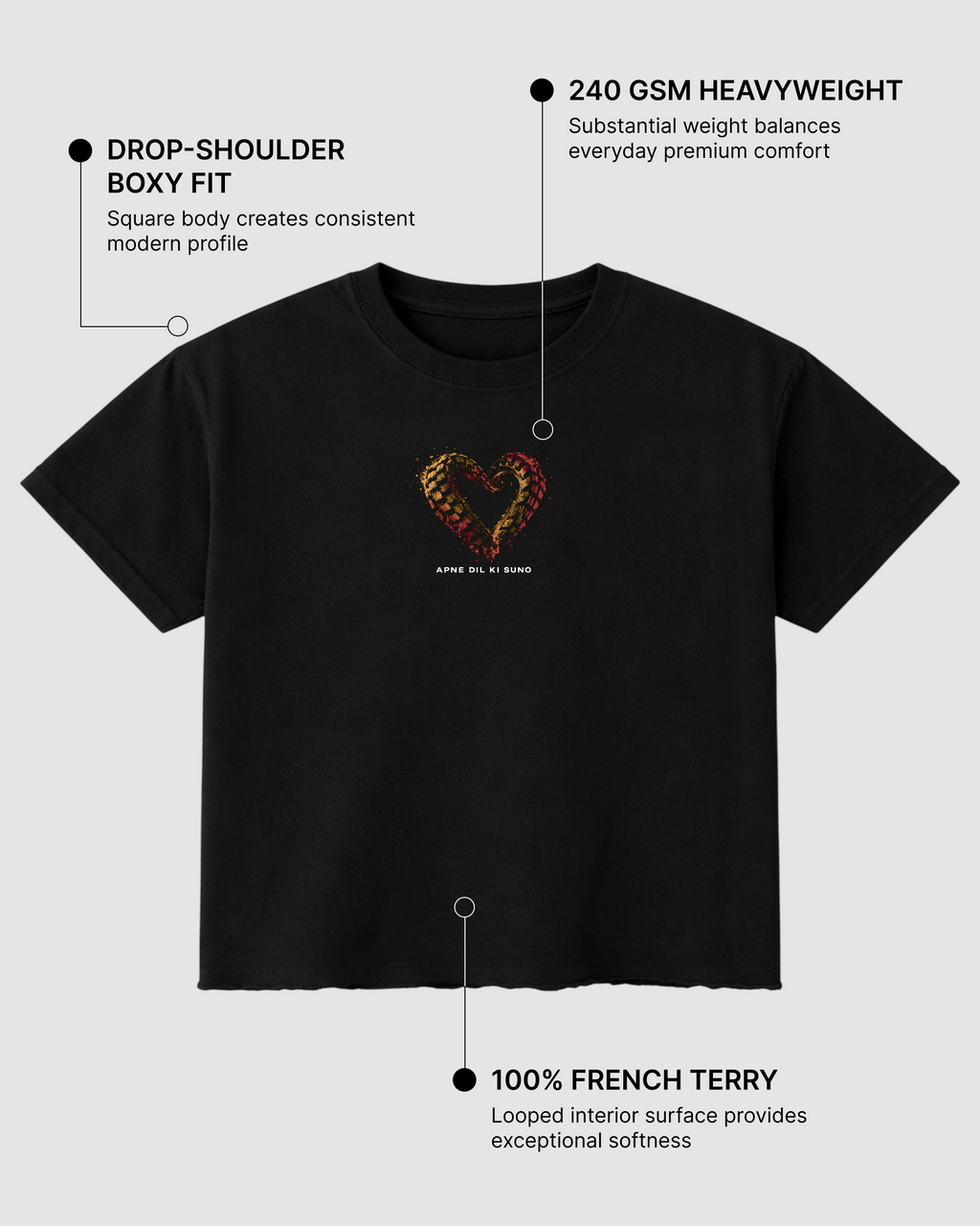 Dil Lagao Boxy Fit T-Shirt | 240 GSM French Terry Cotton Black Graphic Tee