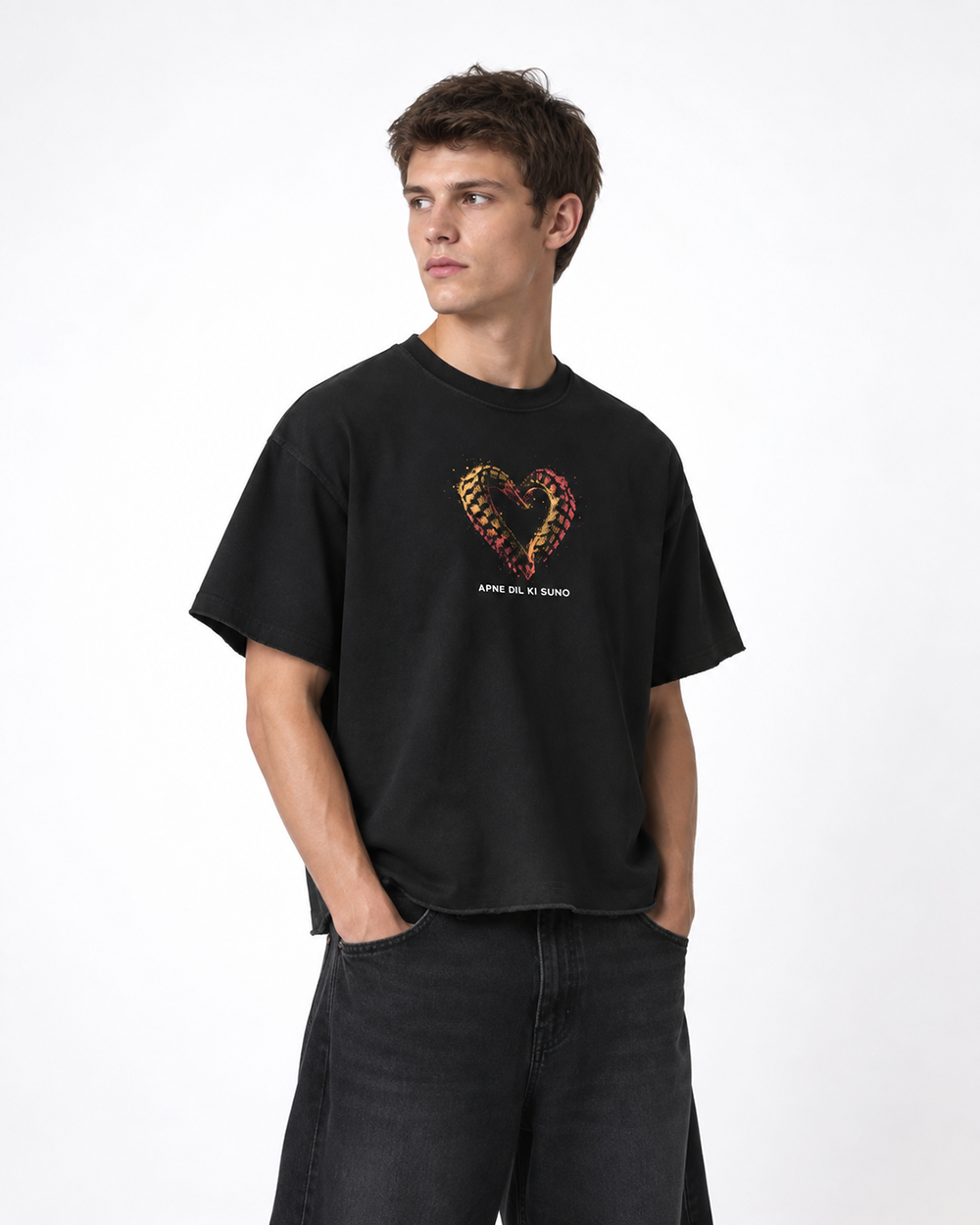 Dil Lagao Boxy Fit T-Shirt | 240 GSM French Terry Cotton Black Graphic Tee