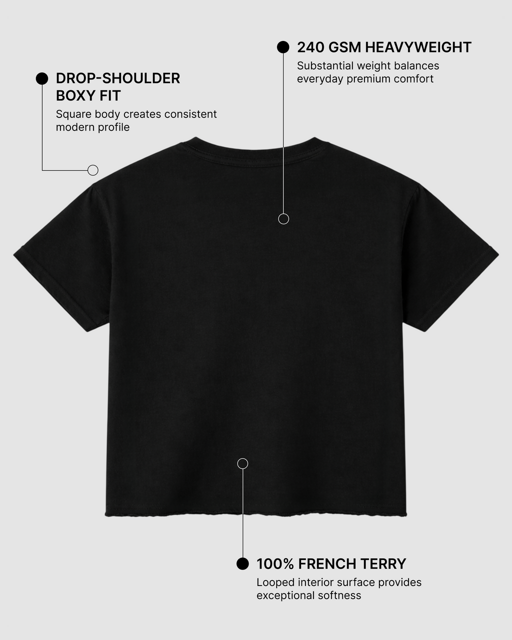 Black French Terry Boxy Fit T-Shirt | 240 GSM French Terry Boxy Tee