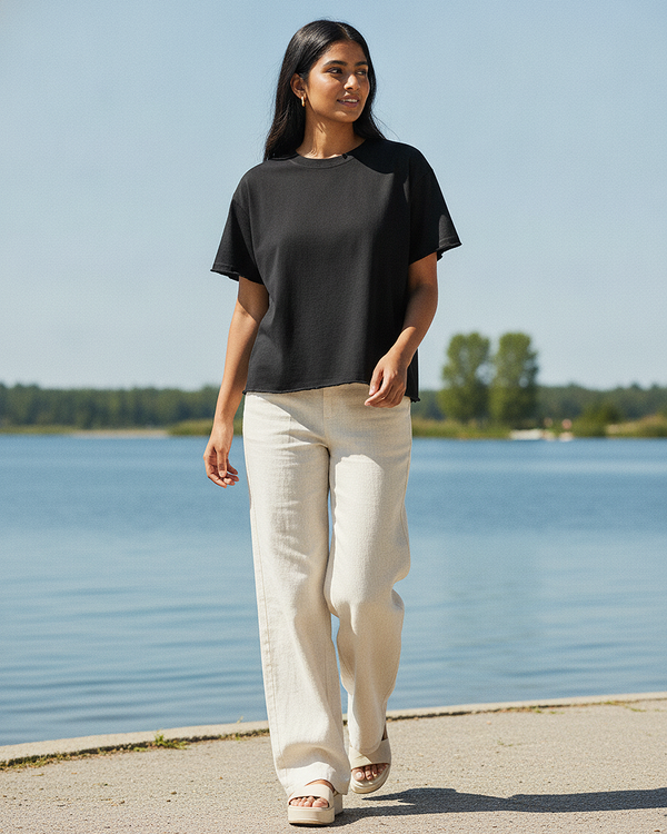 Black French Terry Boxy Fit T-Shirt | 240 GSM French Terry Boxy Tee