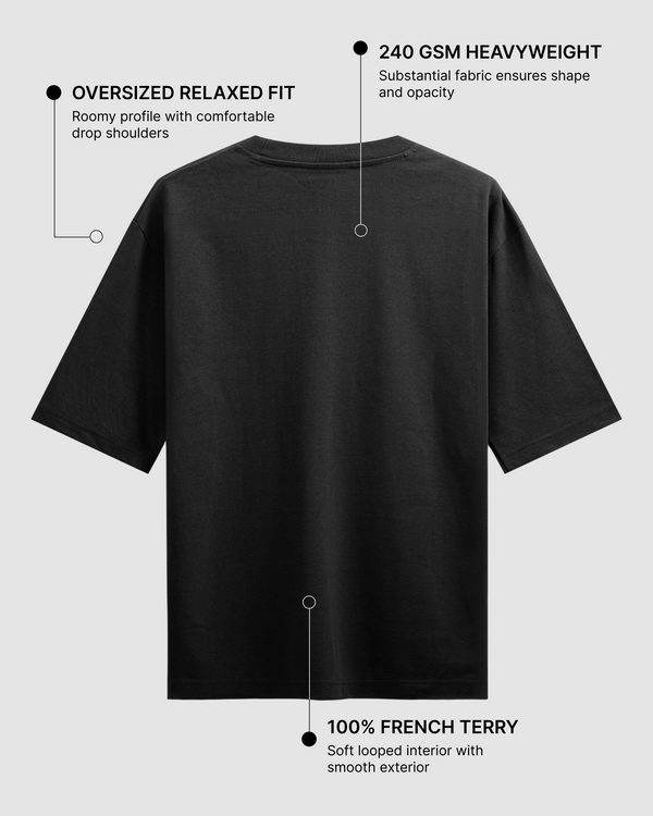 Black Oversized T-Shirt | 240 GSM French Terry Cotton Oversized Tee