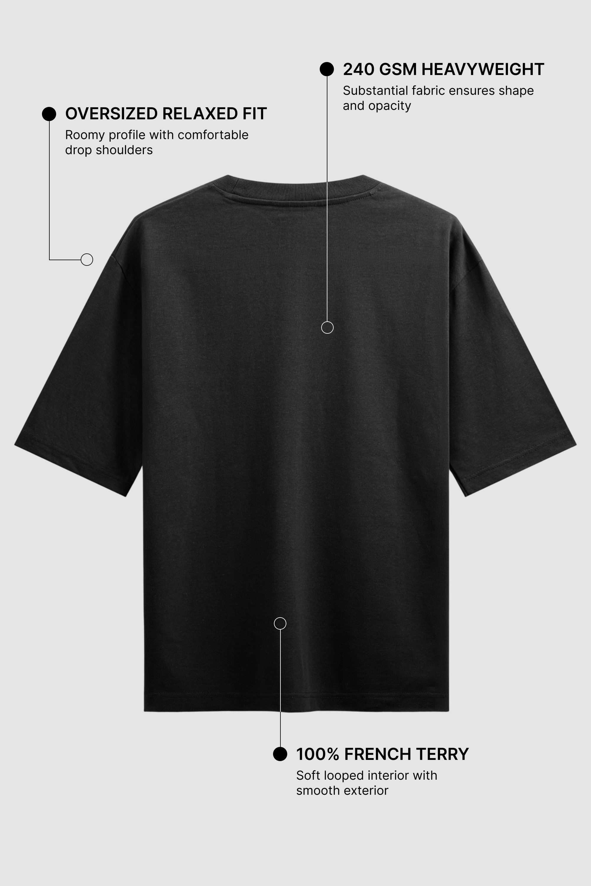 Black French Terry Oversized T-Shirt | 240 GSM Pure Cotton Tee