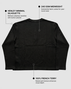 Black Henley Waffle Knit T-Shirt | 240 GSM Waffle Knit Cotton Henley Tee