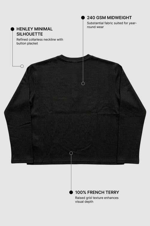 Black Henley Waffle Knit T-Shirt