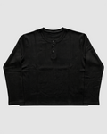 Black Henley Waffle Knit T-Shirt | 240 GSM Waffle Knit Cotton Henley Tee
