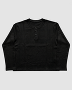 Black Henley Waffle Knit T-Shirt | 240 GSM Waffle Knit Cotton Henley Tee