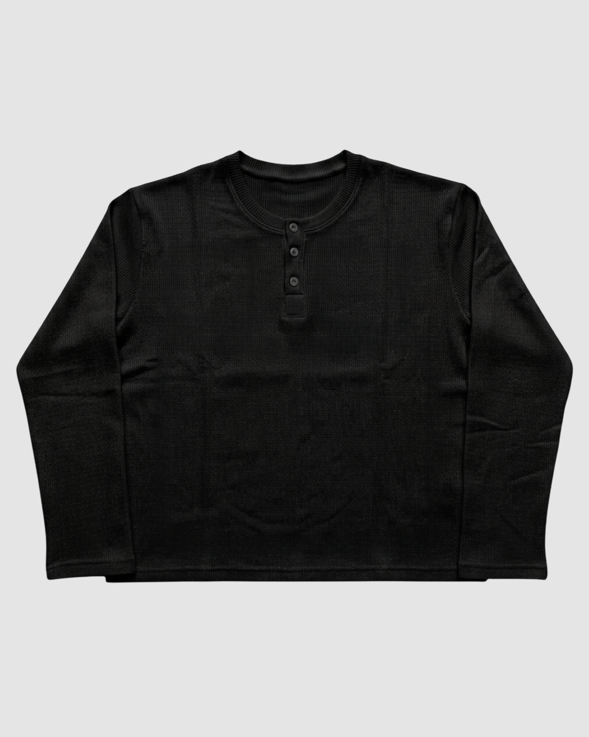 Black Henley Waffle Knit T-Shirt | 240 GSM Waffle Knit Cotton Henley Tee