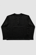 Black Henley Waffle Knit T-Shirt