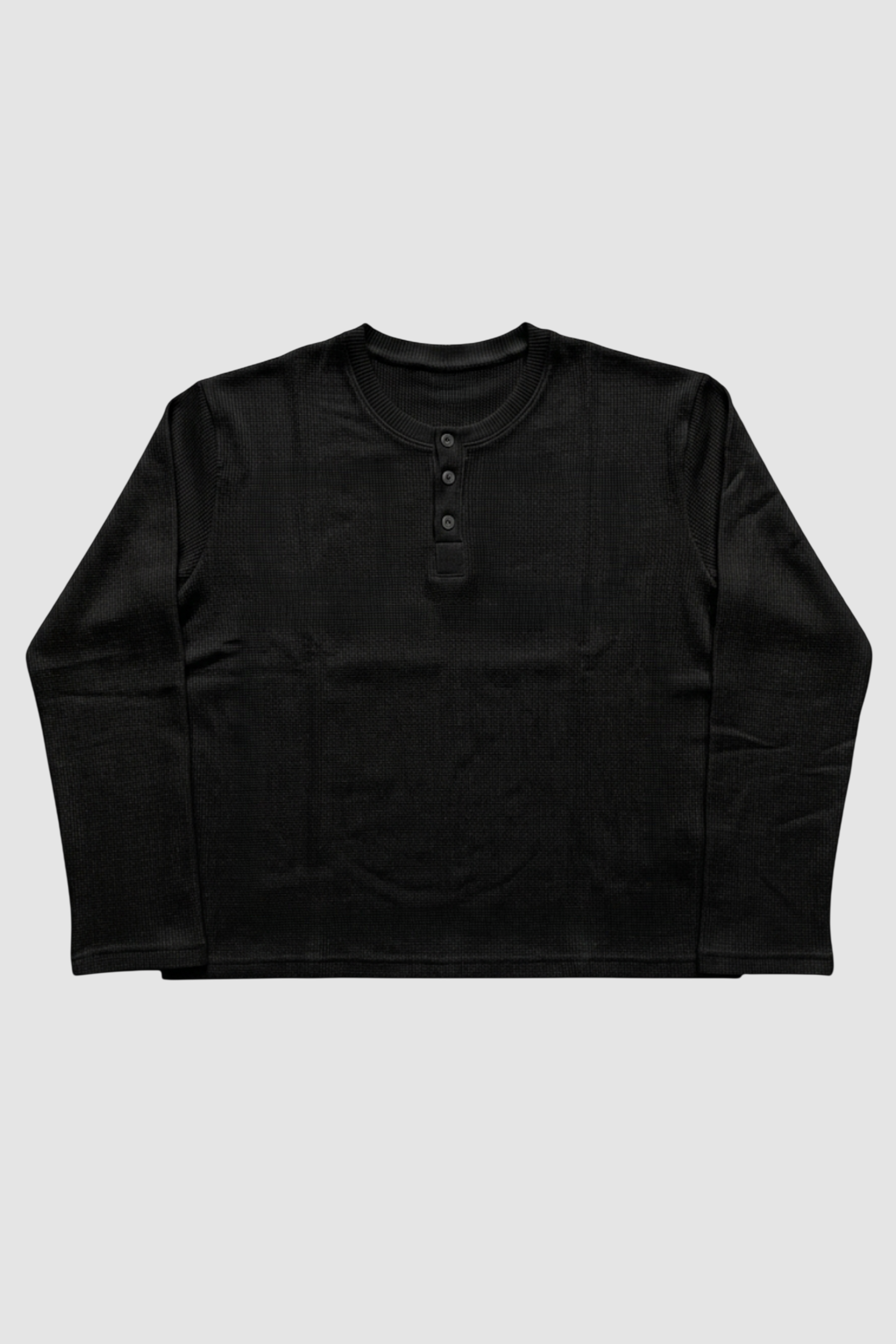 Black Henley Waffle Knit T-Shirt
