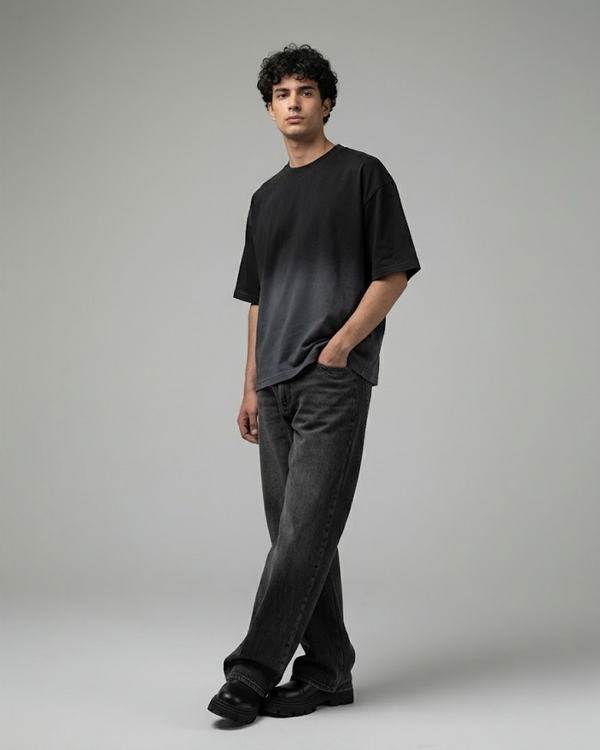 Black Ombre Wash Boxy Fit T-Shirt | 240 GSM French Terry Boxy Tee