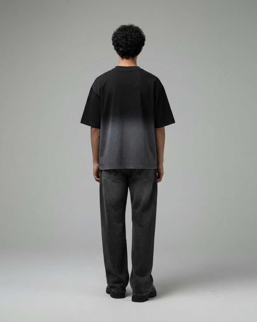 Black Ombre Wash Boxy Fit T-Shirt | 240 GSM French Terry Boxy Tee