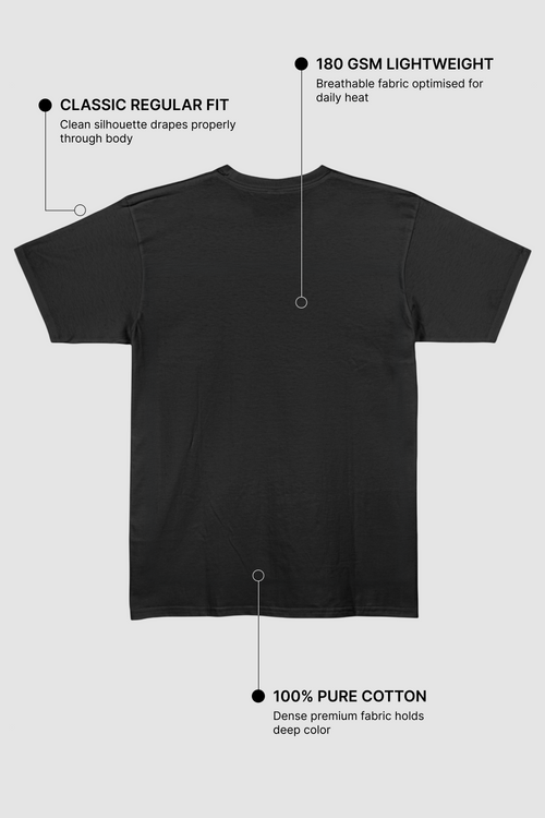 Black Regular Fit T-Shirt | 180 GSM 100% Cotton Everyday Tee