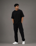 Black Waffle Boxy Fit T-Shirt | 240 GSM Waffle Knit Cotton Boxy Tee