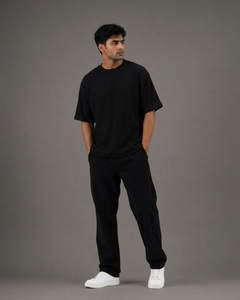 Black Waffle Boxy Fit T-Shirt | 240 GSM Waffle Knit Cotton Boxy Tee