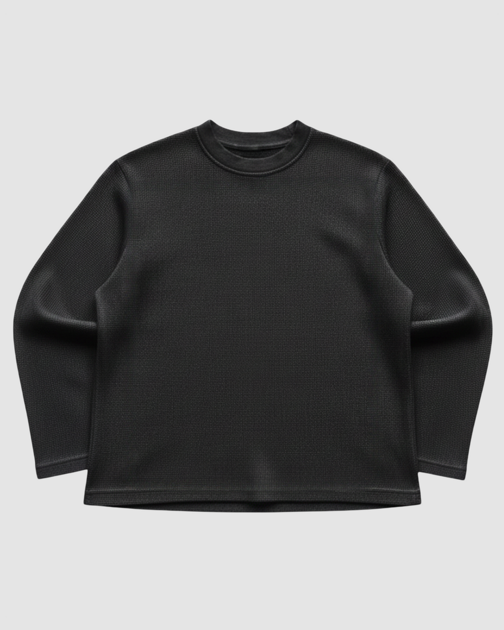 Black Waffle Knit Oversized Full-Sleeve T-Shirt | 240 GSM Cotton Waffle Knit Tee