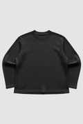 Black Waffle Knit Oversized Full-Sleeve T-Shirt