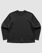 Black Waffle Knit Oversized Full-Sleeve T-Shirt | 240 GSM Cotton Waffle Knit Tee