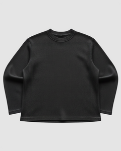 Black Waffle Knit Oversized Full-Sleeve T-Shirt | 240 GSM Cotton Waffle Knit Tee