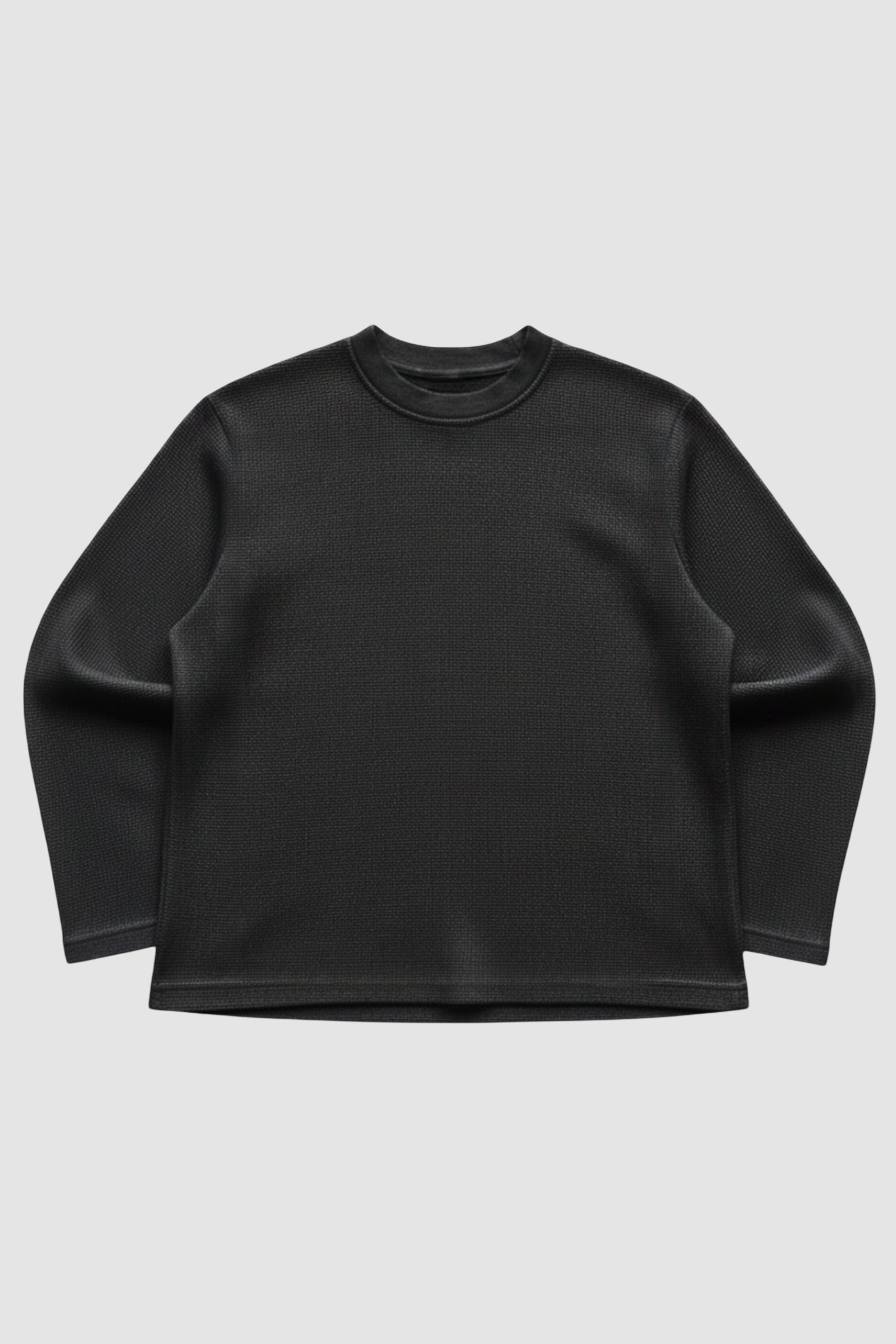 Black Waffle Knit Oversized Full-Sleeve T-Shirt