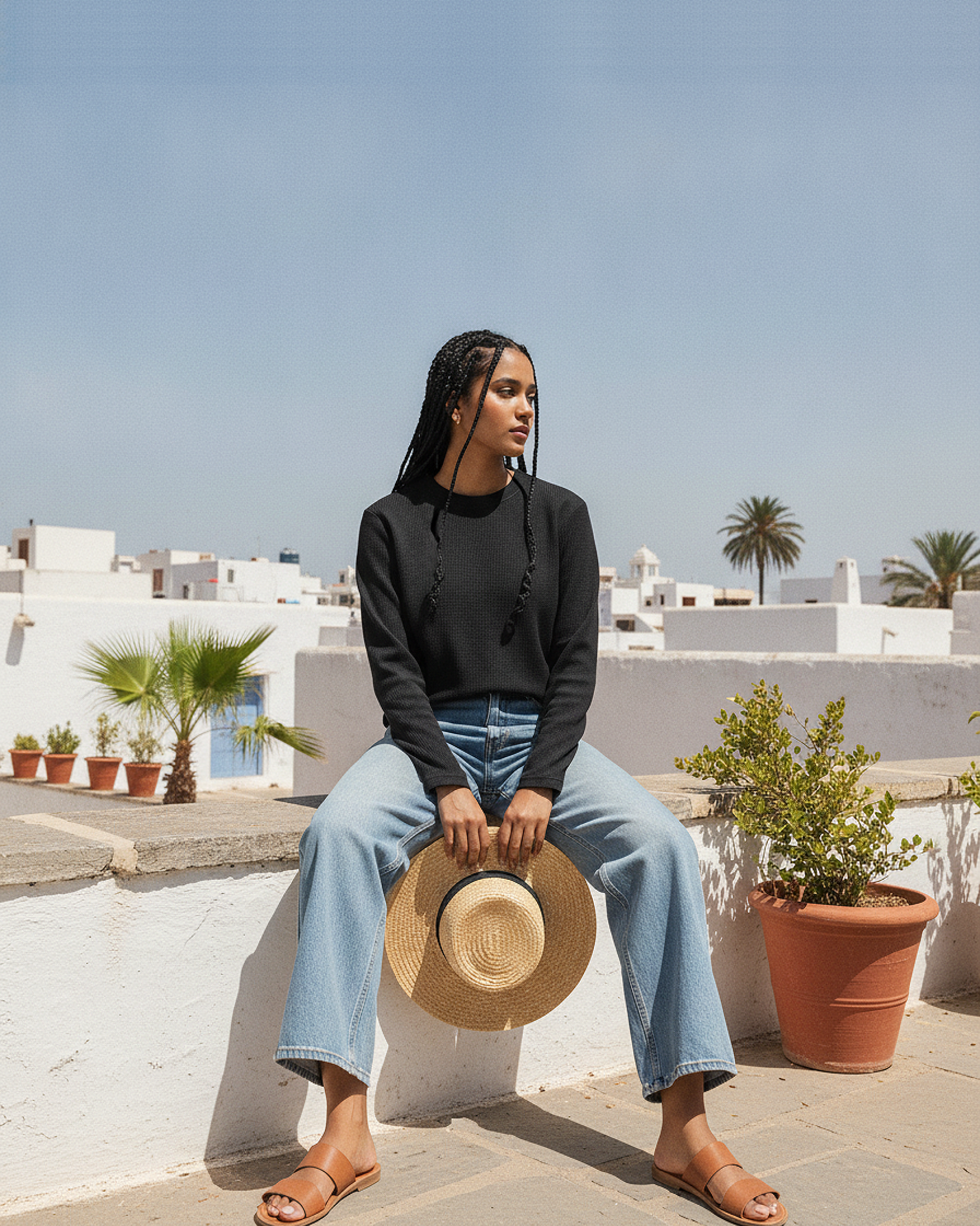 Black Waffle Knit Oversized Full-Sleeve T-Shirt | 240 GSM Cotton Waffle Knit Tee