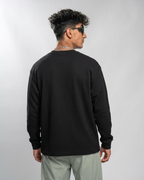 Black Waffle Knit Oversized Full-Sleeve T-Shirt | 240 GSM Cotton Waffle Knit Tee