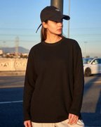 Black Waffle Knit Oversized Full-Sleeve T-Shirt | 240 GSM Cotton Waffle Knit Tee