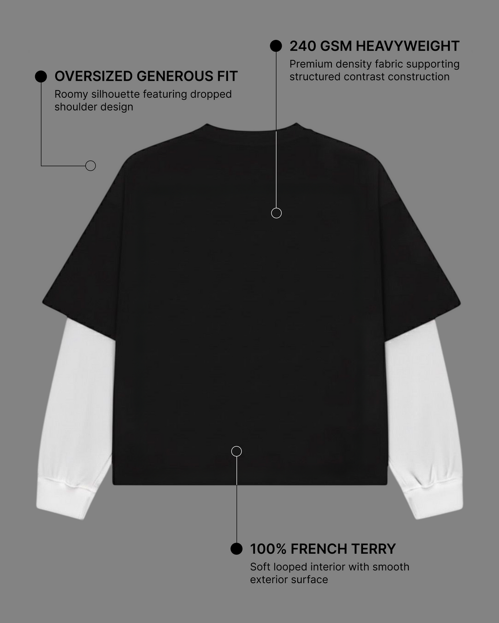 Black With White Sleeve Oversized T-Shirt | 240 GSM French Terry Cotton Oversized Tee