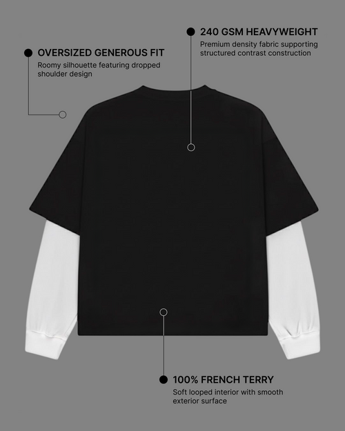 Black With White Sleeve Oversized T-Shirt | 240 GSM French Terry Cotton Oversized Tee