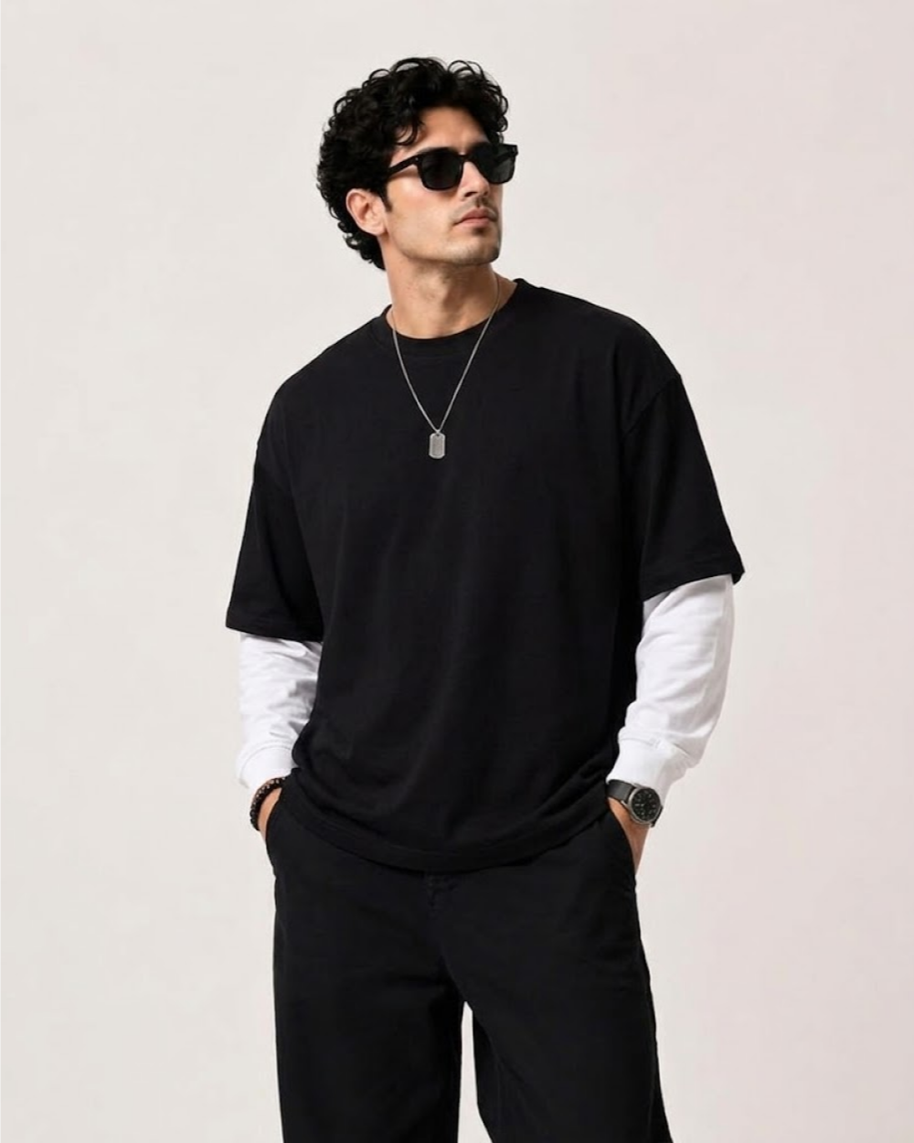 Black With White Sleeve Oversized T-Shirt | 240 GSM French Terry Cotton Oversized Tee