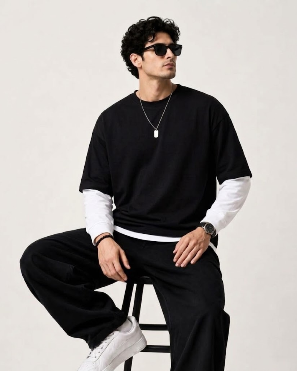 Black With White Sleeve Oversized T-Shirt | 240 GSM French Terry Cotton Oversized Tee