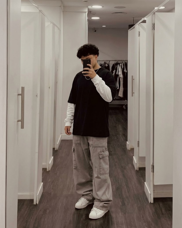 Black With White Sleeve Oversized T-Shirt | 240 GSM French Terry Cotton Oversized Tee