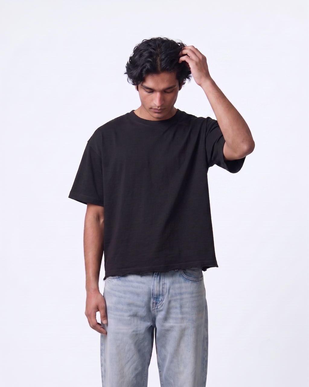 Black French Terry Boxy Fit T-Shirt | 240 GSM French Terry Boxy Tee