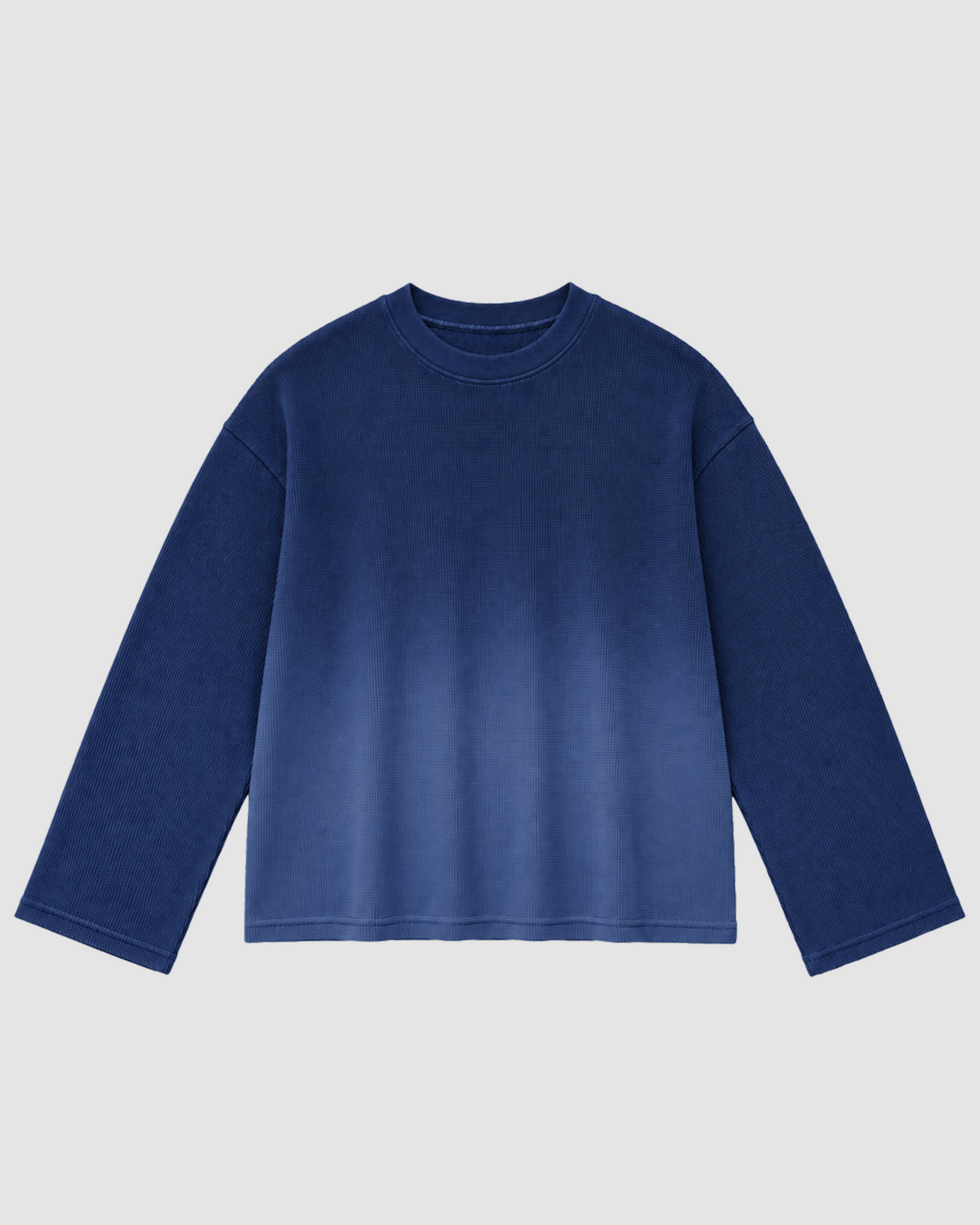 Blue Ombré Waffle Knit Oversized Full-Sleeve T-Shirt | 240 GSM Cotton Waffle Knit Tee