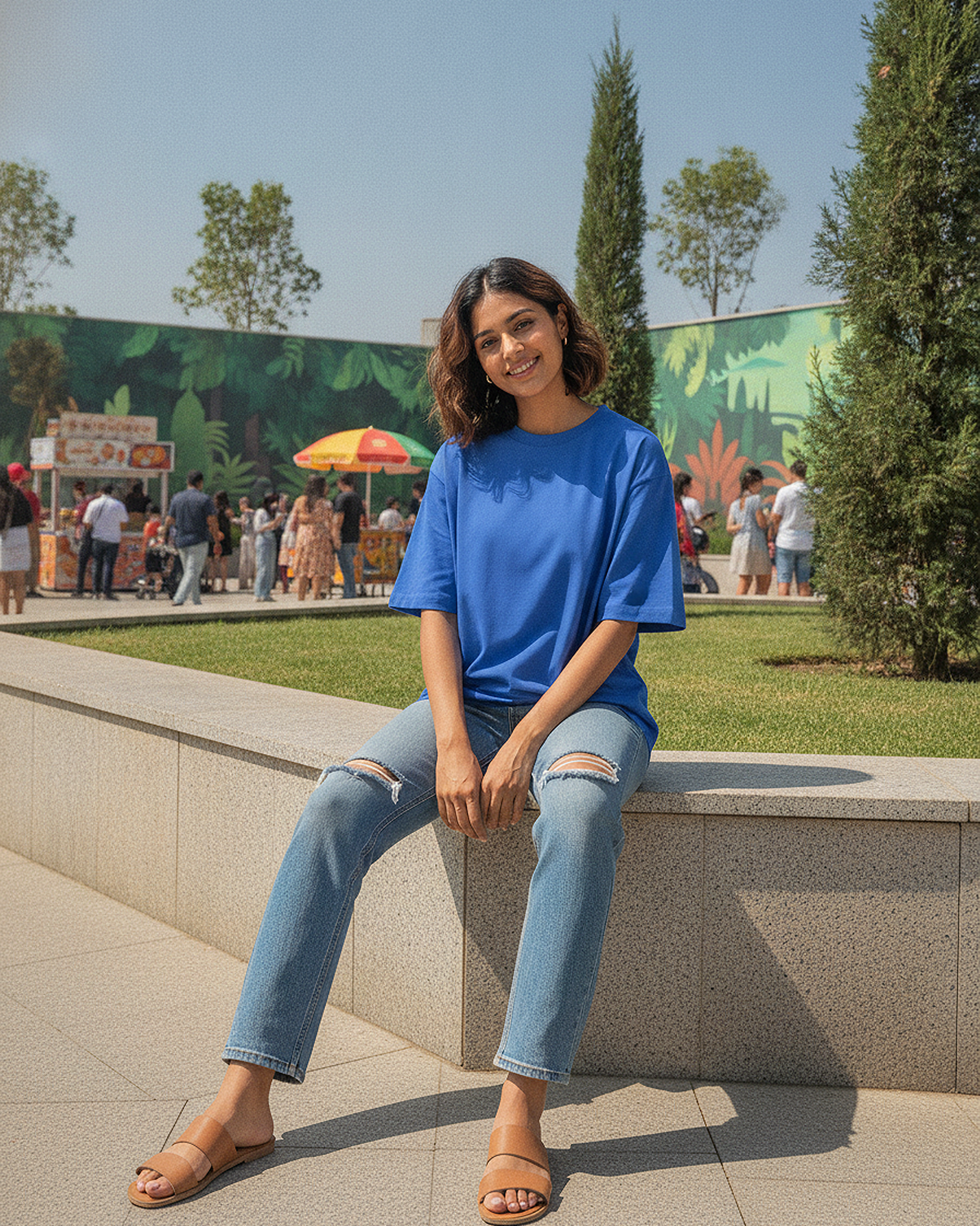 Blue Oversized T-Shirt | 240 GSM French Terry Cotton Oversized Tee