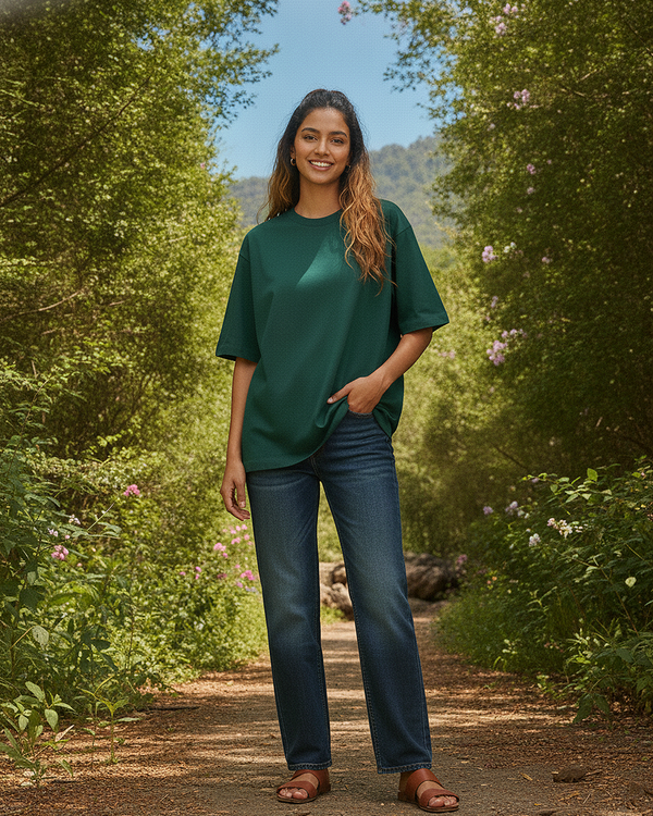 Bottle Green Oversized T-Shirt | 240 GSM French Terry Cotton Oversized Tee