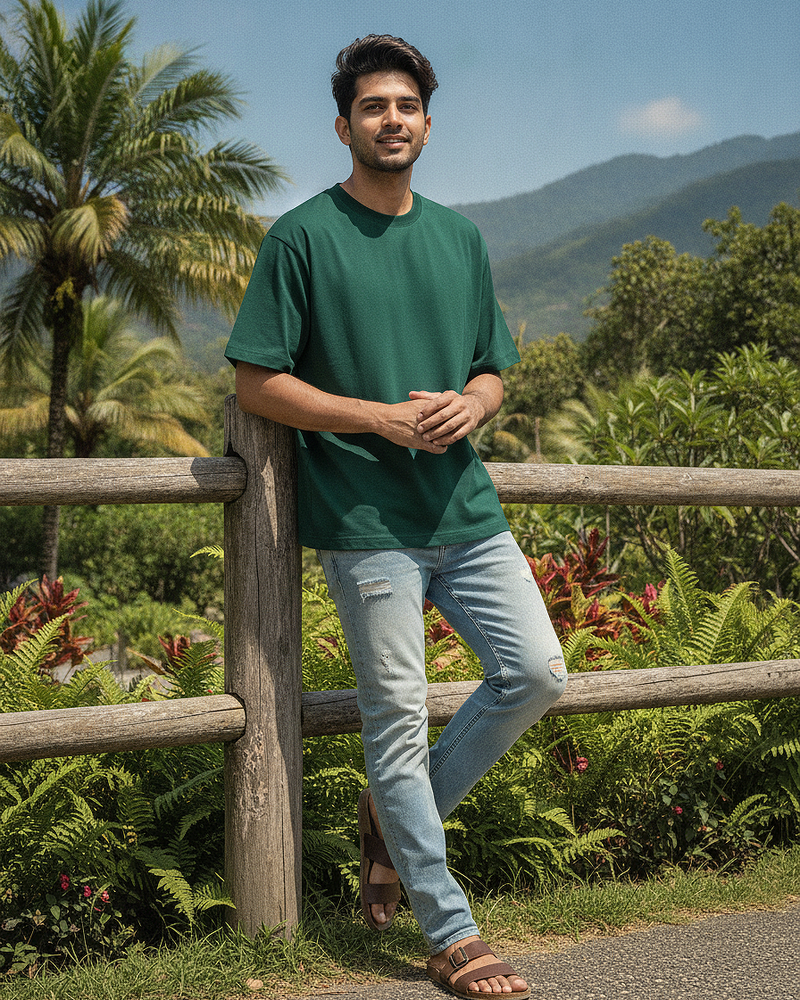 Bottle Green Oversized T-Shirt | 240 GSM French Terry Cotton Oversized Tee