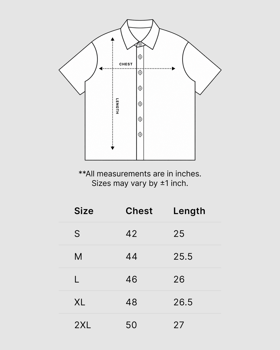 Appreciate Everything Boxy Shirt | 160 GSM Cotton Oxford Shirt Size Chart