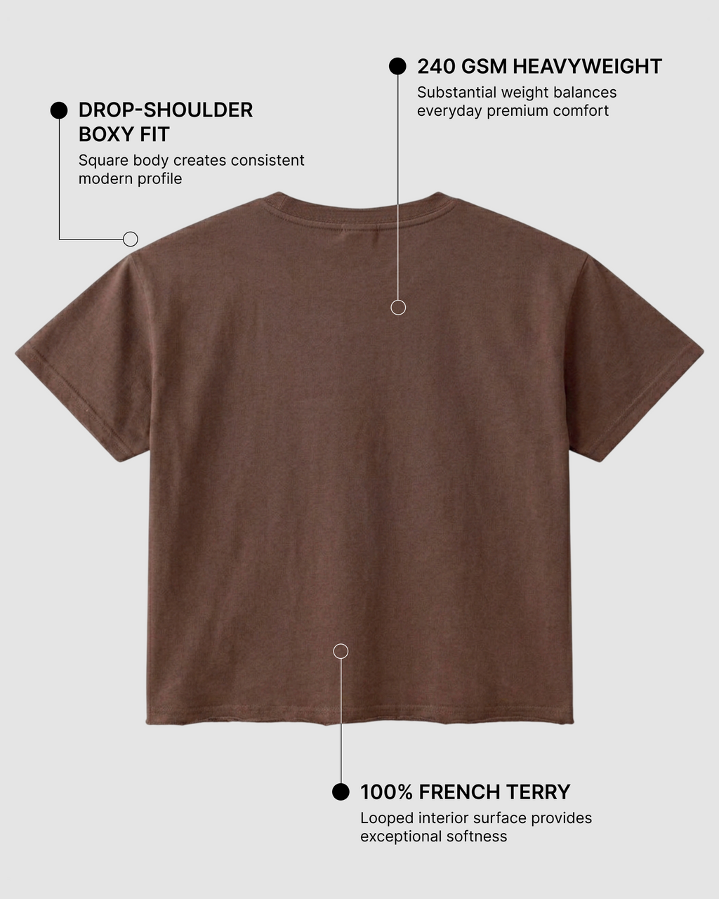 Brown French Terry Boxy Fit T-Shirt | 240 GSM French Terry Cotton Boxy Fit Tee