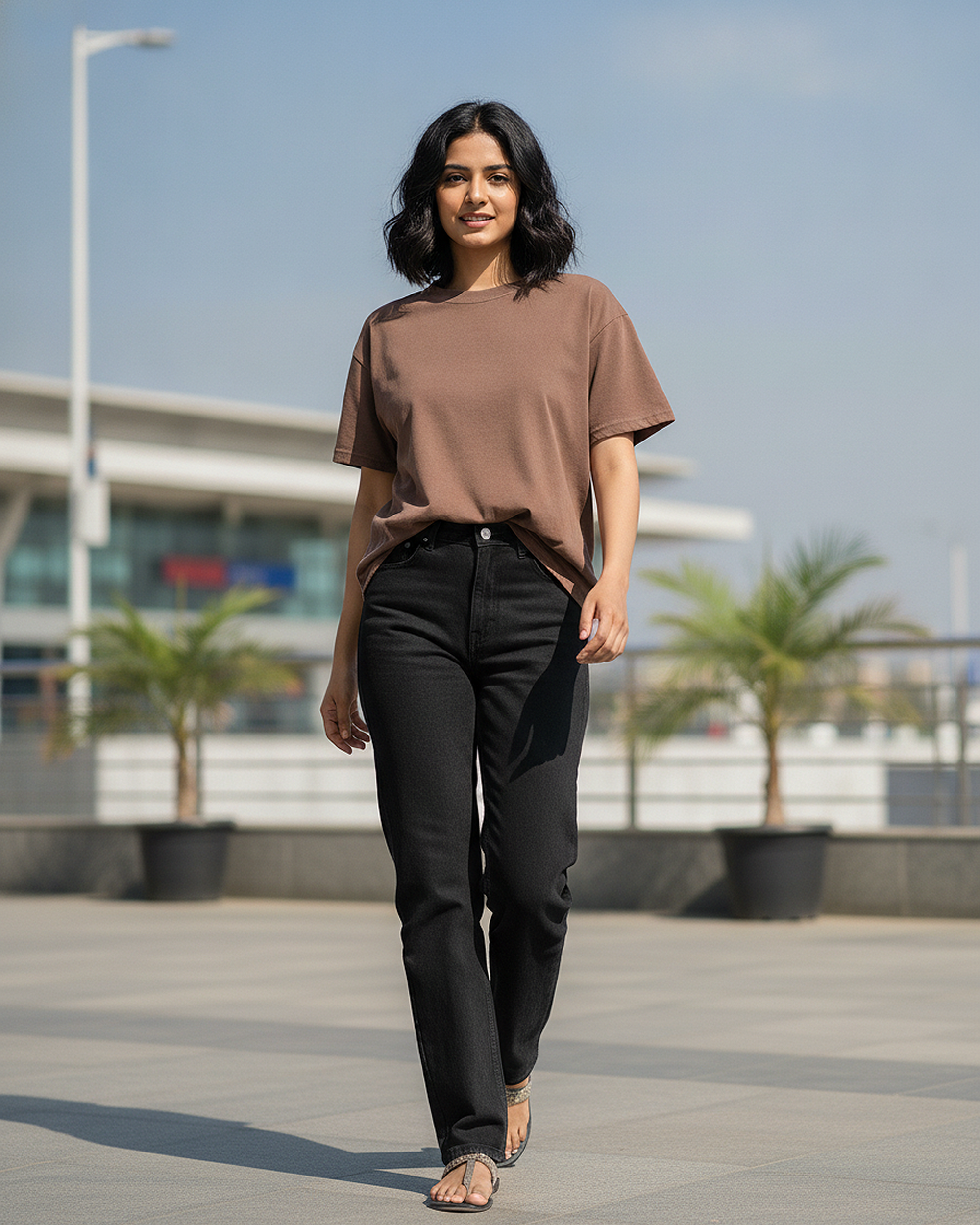 Brown French Terry Boxy Fit T-Shirt | 240 GSM French Terry Cotton Boxy Fit Tee