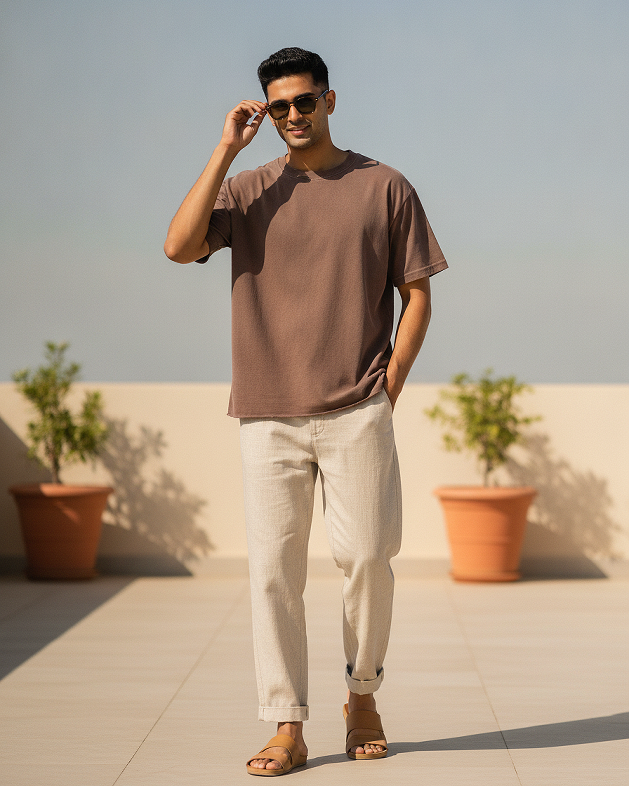 Brown French Terry Boxy Fit T-Shirt | 240 GSM French Terry Cotton Boxy Fit Tee