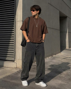 Brown French Terry Boxy Fit T-Shirt | 240 GSM French Terry Cotton Boxy Fit Tee
