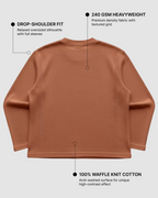 Brown Waffle Knit Oversized Full-Sleeve T-Shirt | 240 GSM Cotton Waffle Knit Tee